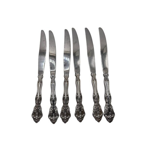 Set Of 6 Oneida Silver Michelangelo Stainless Steel Butter Knives Floral Pattern - Picture 2 of 3